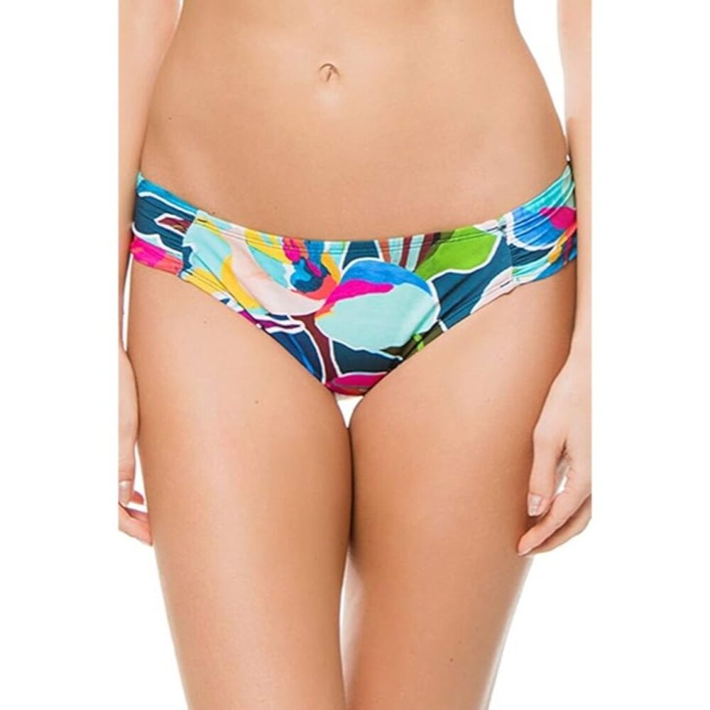La Blanca Womens Side Shirred Hipster Floral Blue Bikini Swim Bottom Size 14